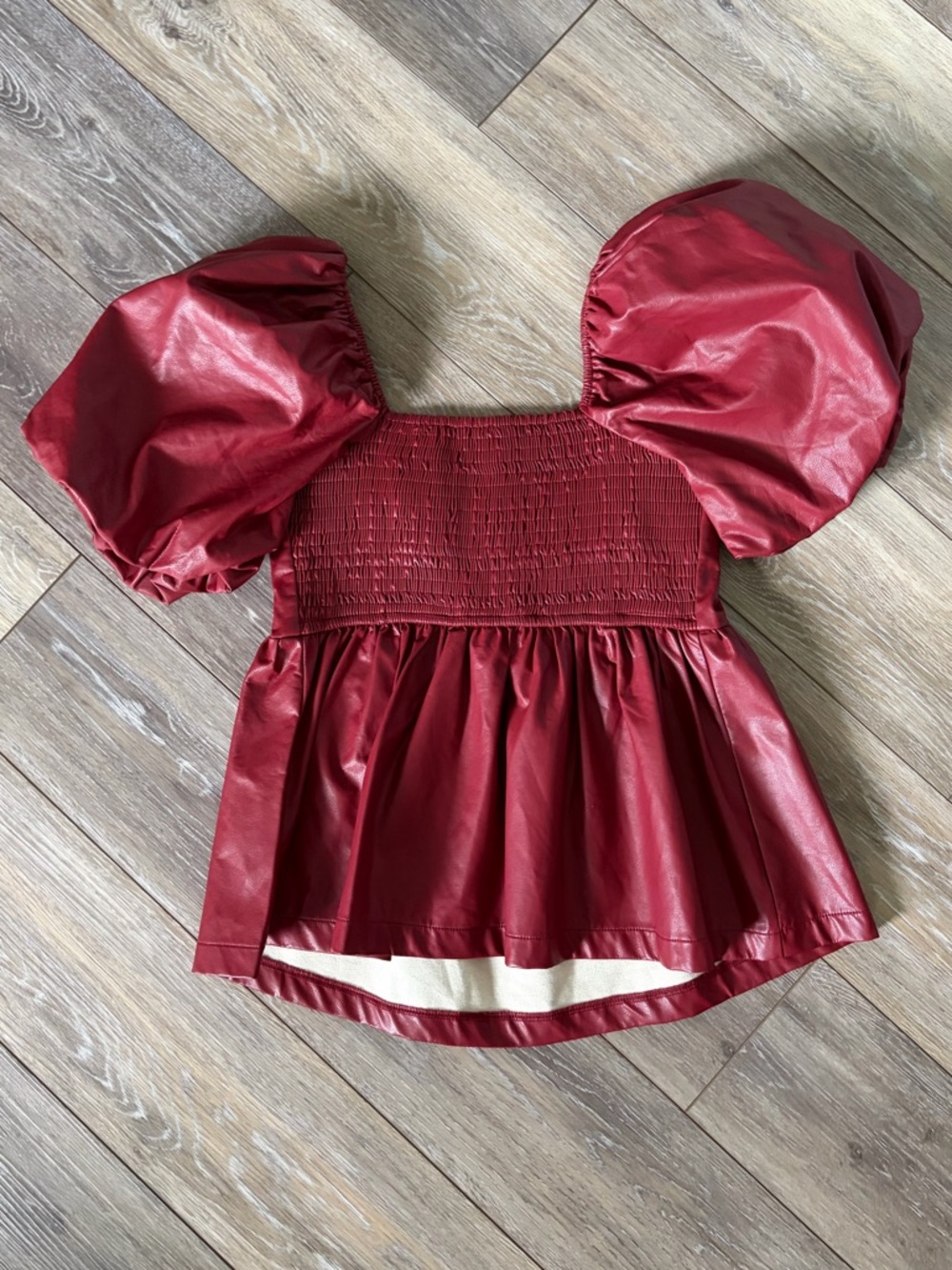 TCEC Red Faux Leather Puff-Sleeve Peplum Top - Picture 3 of 4